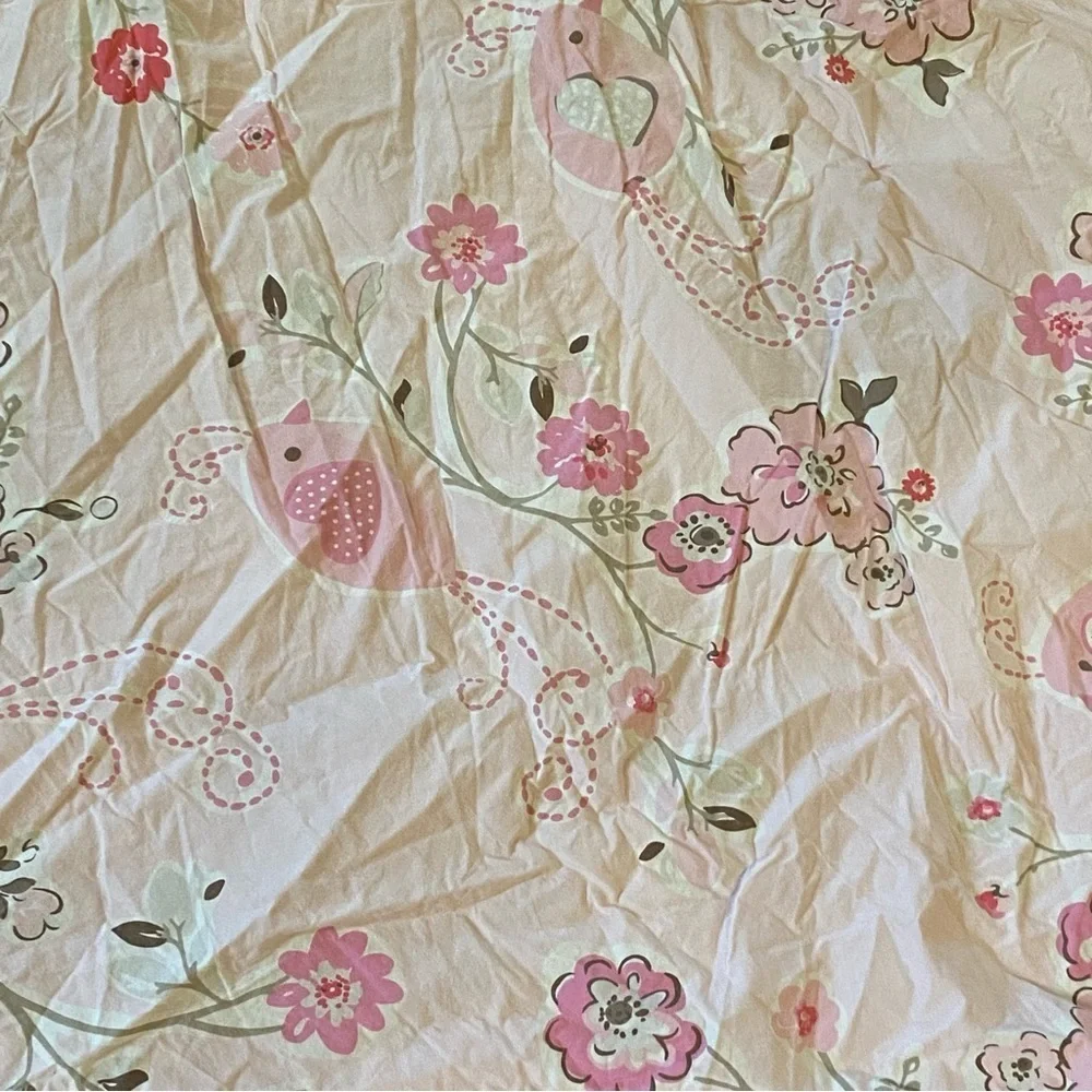 Pottery Barn Kids Pink Floral Bird Print Fitted Sheets Full Size